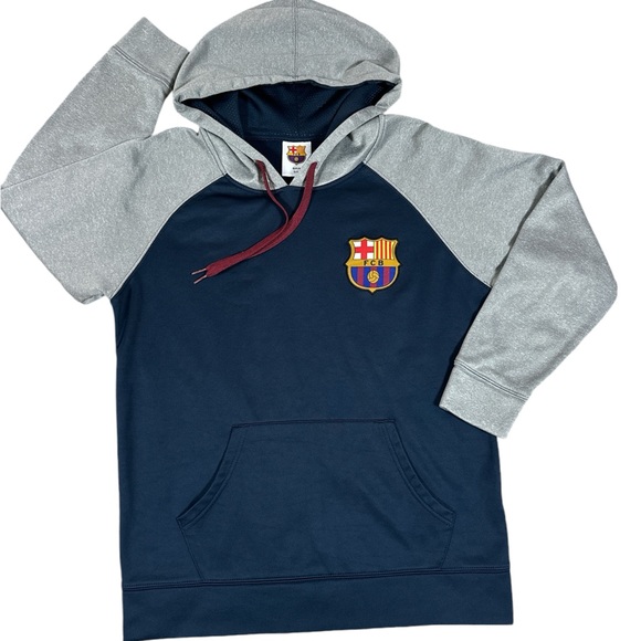 Official Merch FCB FC Barcelona Men’s Grey/Blue Hoodie Sweatshirt Size Small - Picture 1 of 12